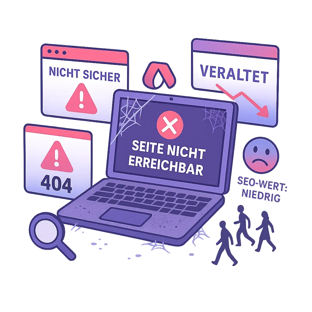 Bild von Fehlermeldungen bei einer unoptimierten Webseite