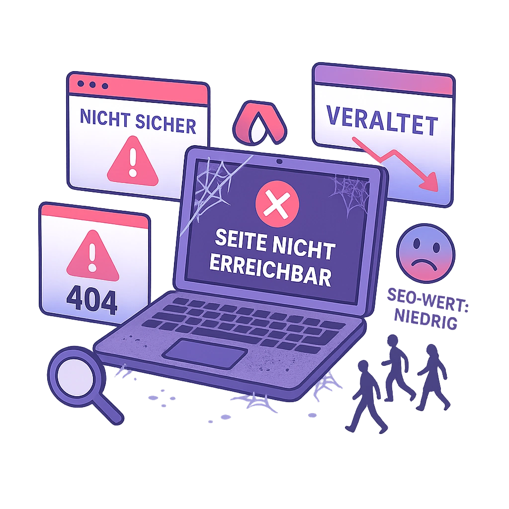 Bild von Fehlermeldungen bei einer unoptimierten Webseite